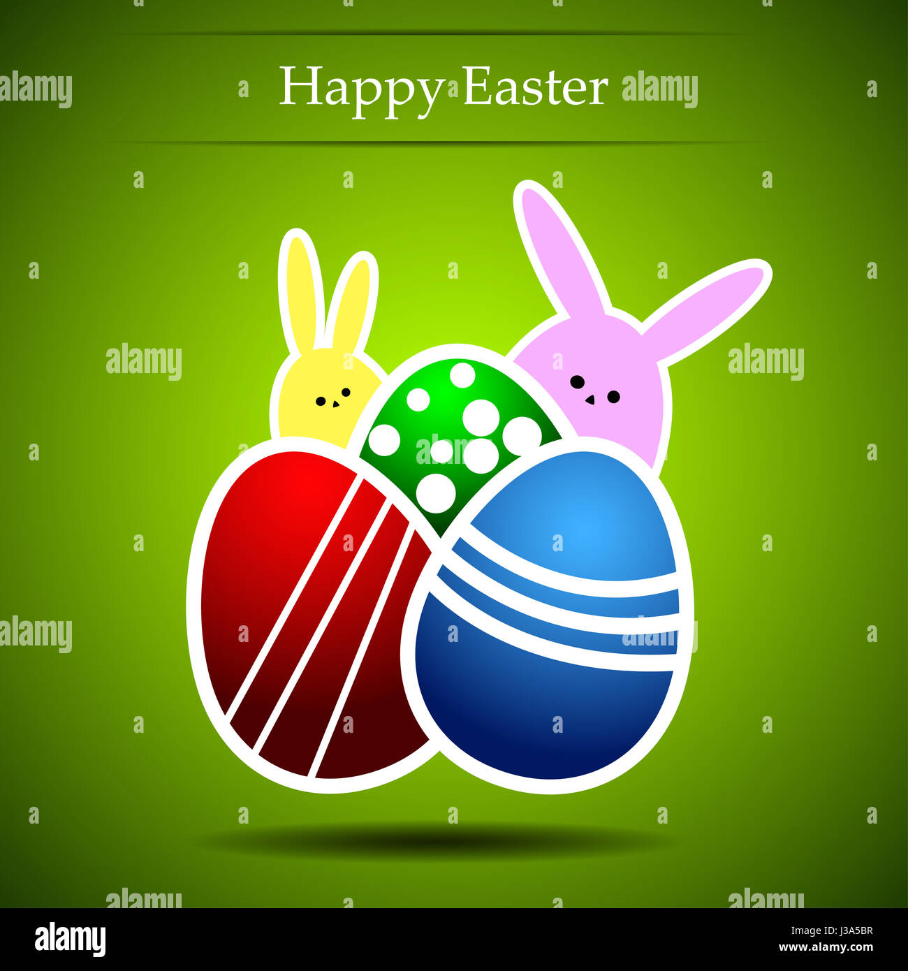 Easter eggs and rabbit on a green background Stock Photo - Alamy
