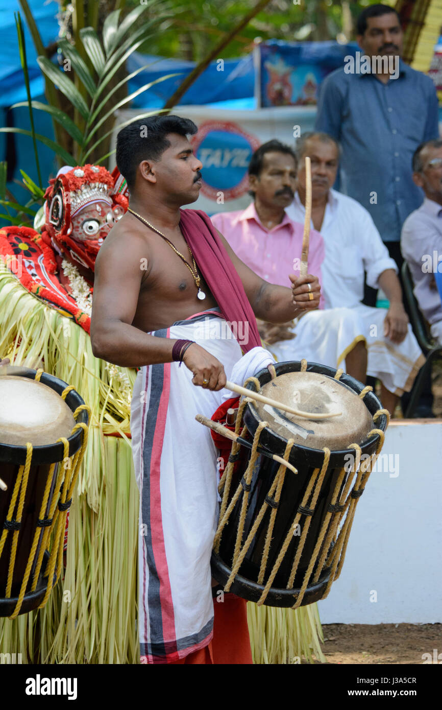 Drummers at a traditional Theyyam festival - a colourful ritual dance ...