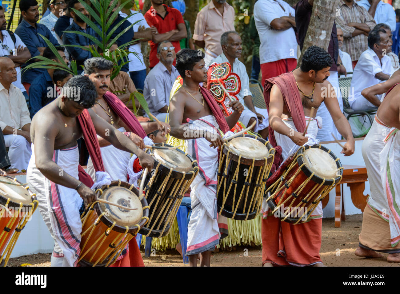 Drummers at a traditional Theyyam festival - a colourful ritual dance ...