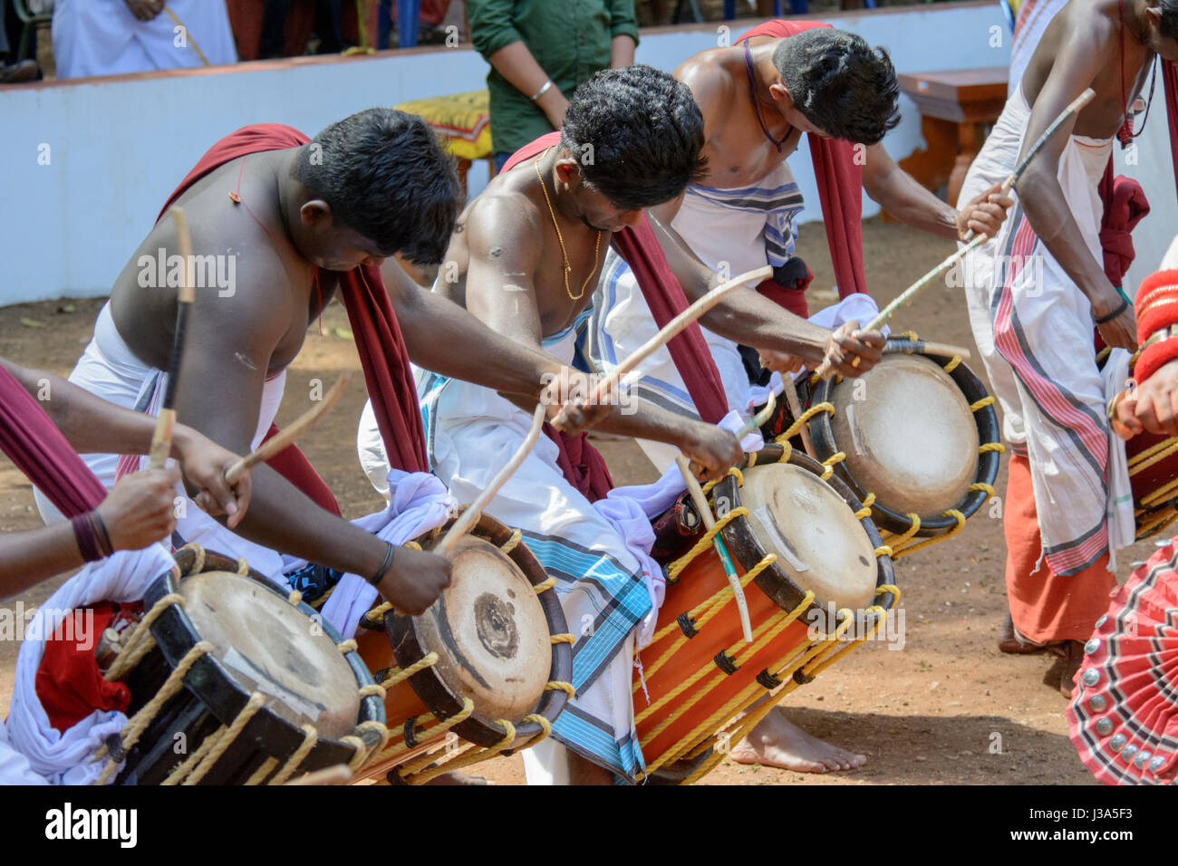 Drummers at a traditional Theyyam festival - a colourful ritual dance ...