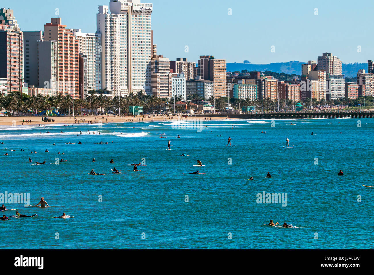 DURBAN, SOUTH AFRICA ; APRIL 24, 2017 Many unknown morning surfers