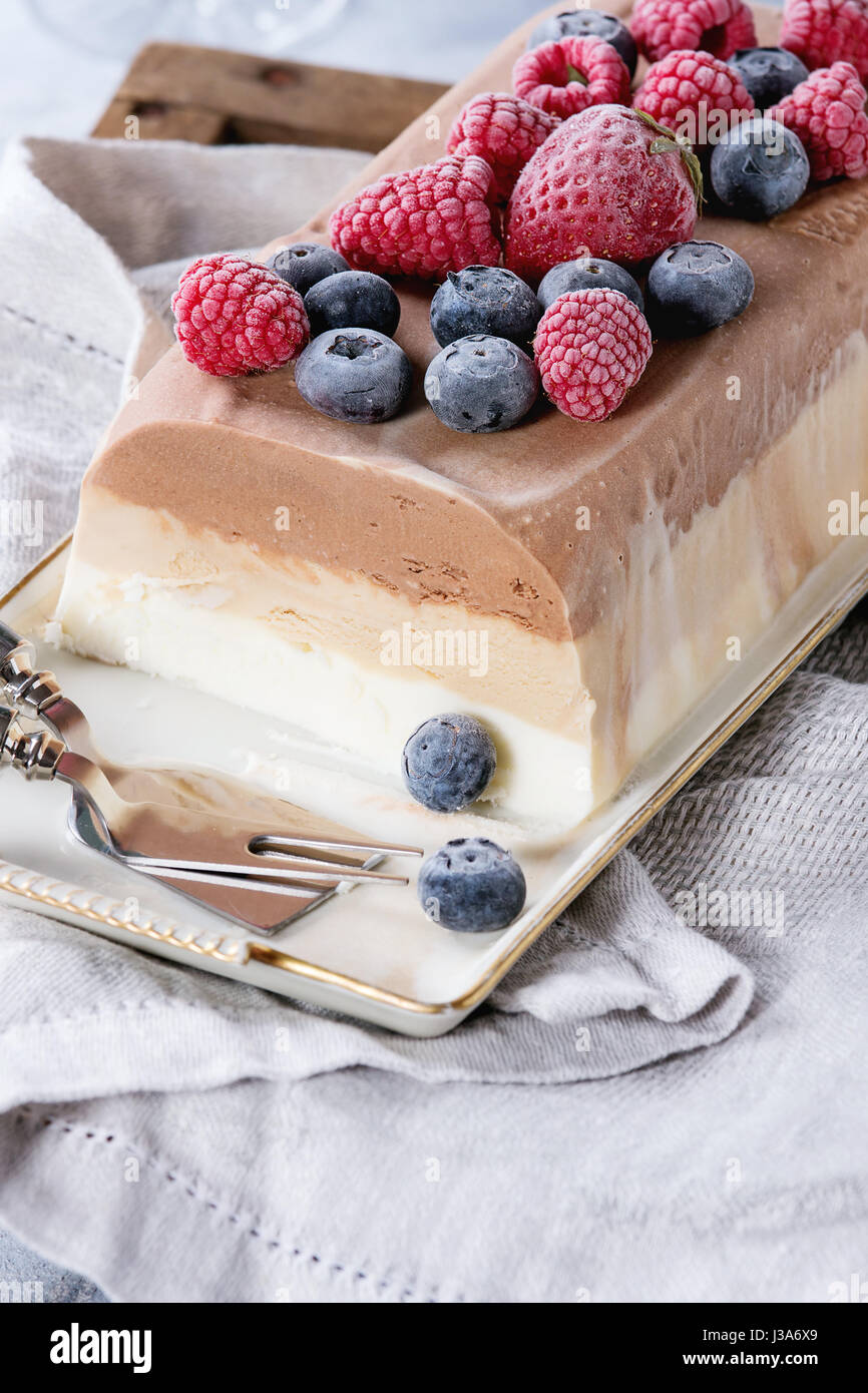 Three layers ice cream cake Stock Photo Alamy