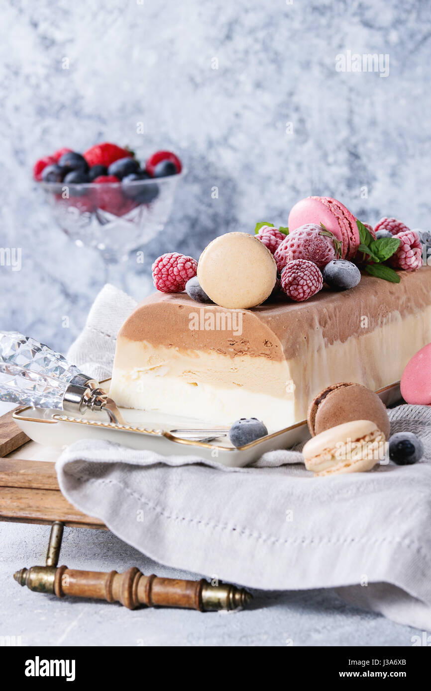 Three layers ice cream cake Stock Photo Alamy