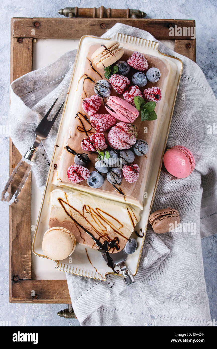 Three layers ice cream cake Stock Photo Alamy