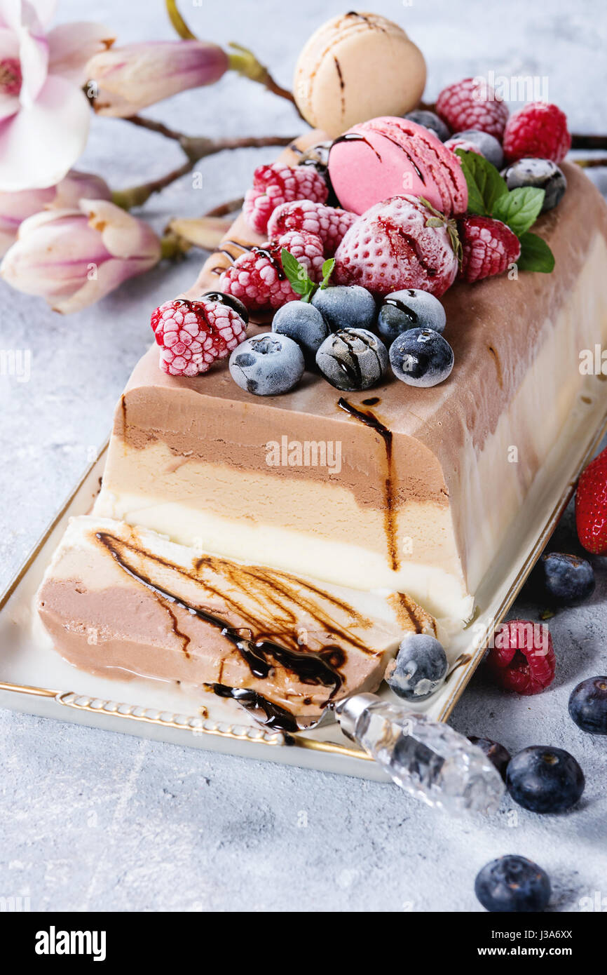Three layers ice cream cake Stock Photo Alamy