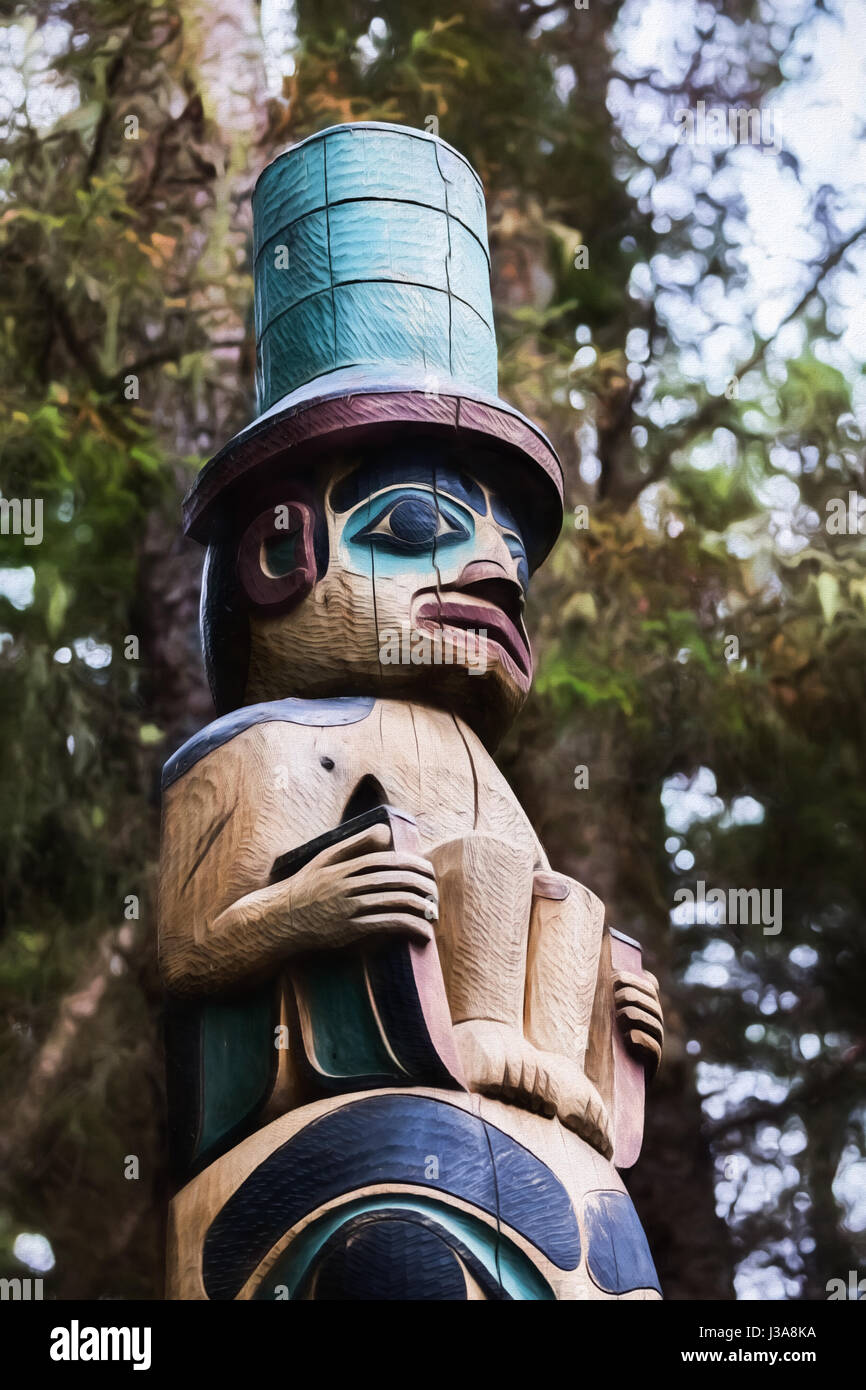Tlingit carved totem in Sitka, Alaska Stock Photo - Alamy