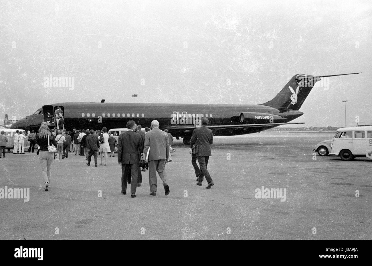 'Hugh Hefner's private jet ''Big Bunny'' on the Munich-Riem Airport, 1970' Stock Photo