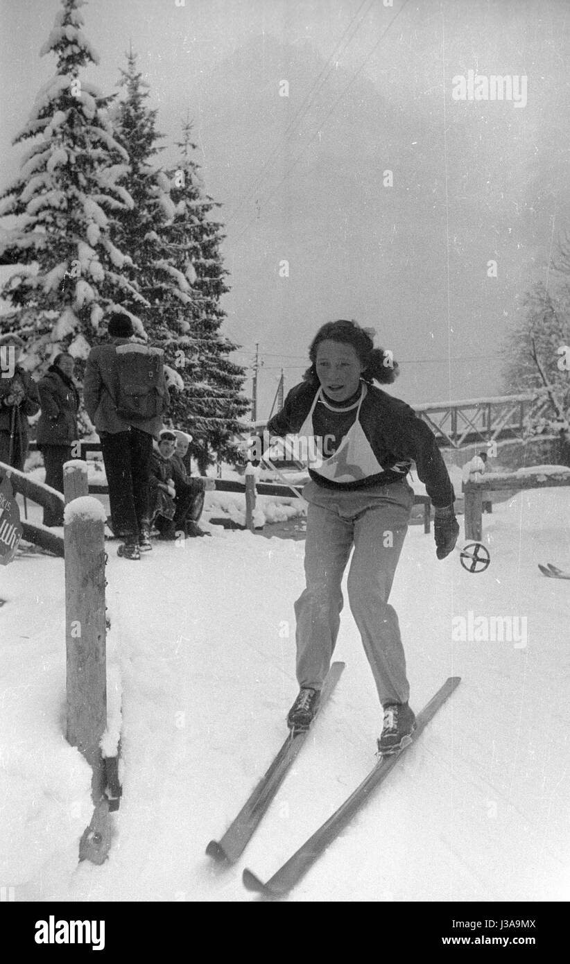Cross-country skiing competition of women in Grindelwald, 1954 Stock ...