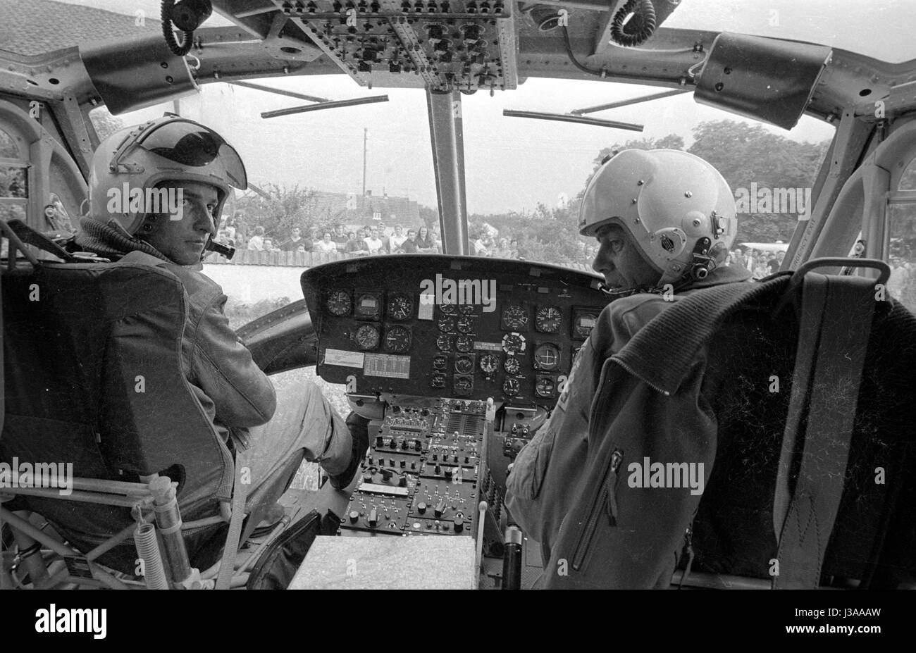 View of the cockpit of a rescue helicopter, 1970 Stock Photo