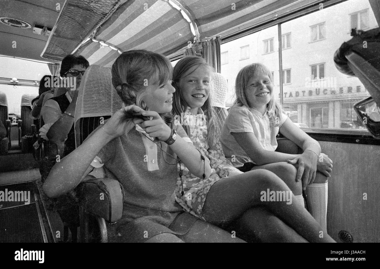 'Participants of the ''Pippi Longstocking'' competition on a tour of Munich, 1970' Stock Photo