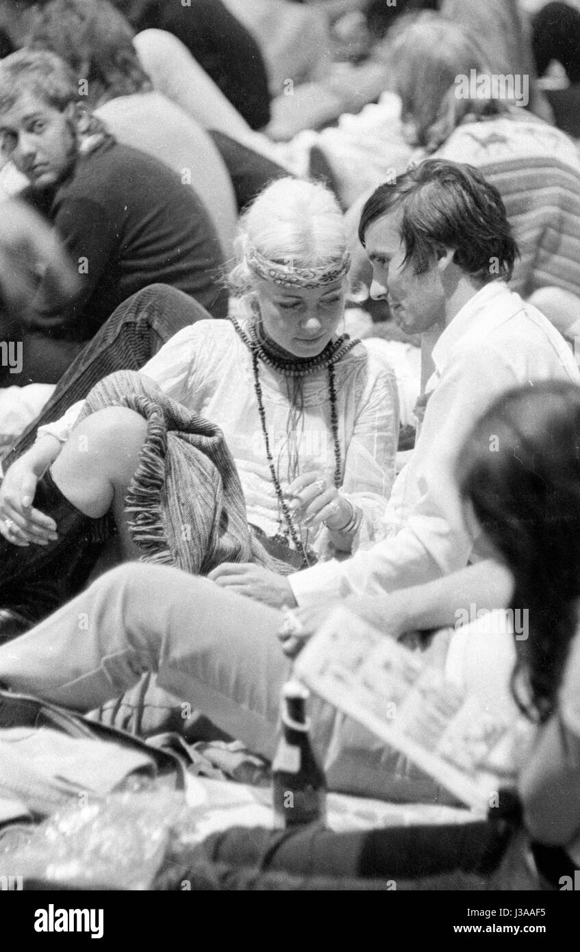 Crowd at a rock festival in Munich, 1970 Stock Photo Alamy