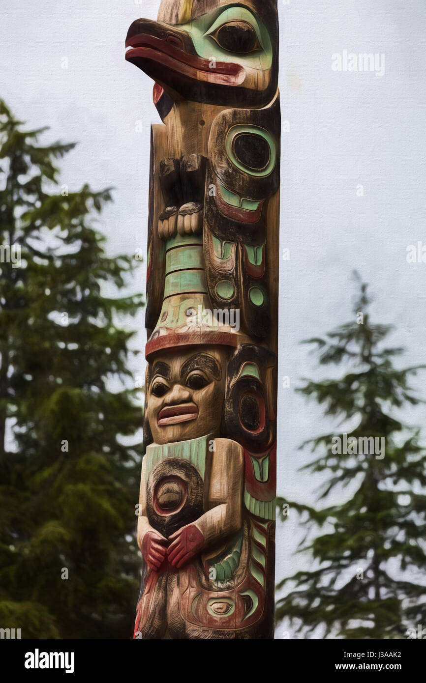Tlingit carved totem in Sitka, Alaska Stock Photo - Alamy
