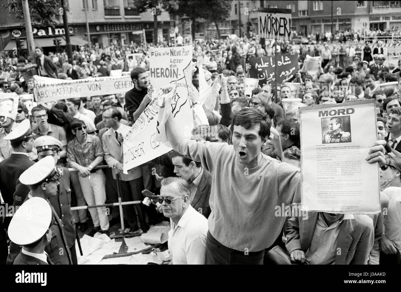 Demonstration against the Shah of Persia in Berlin, 1967 Stock Photo ...