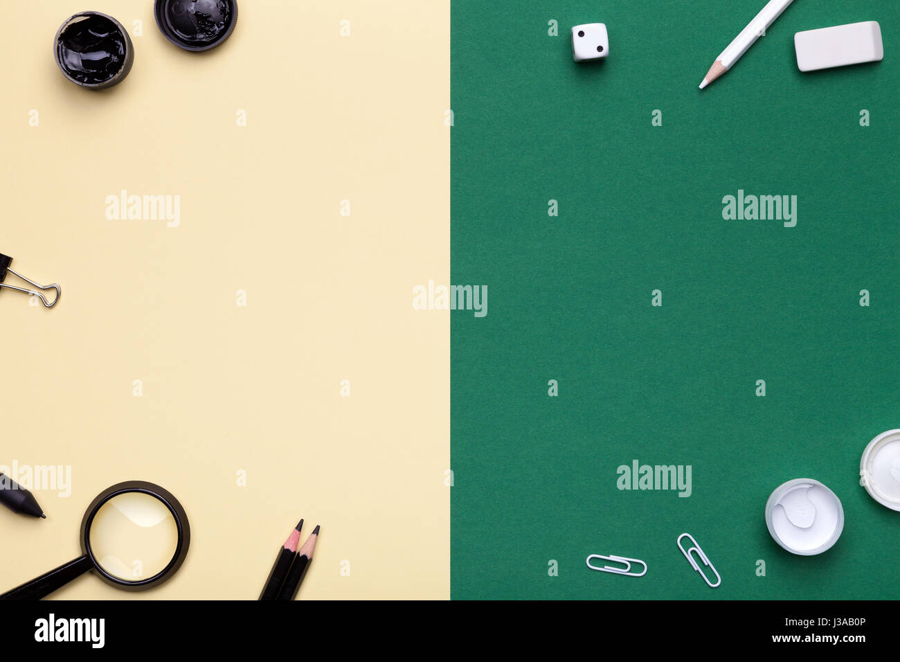 Download School Supplies On Yellow And Green Background Flat Lay Minimal Stock Photo Alamy PSD Mockup Templates