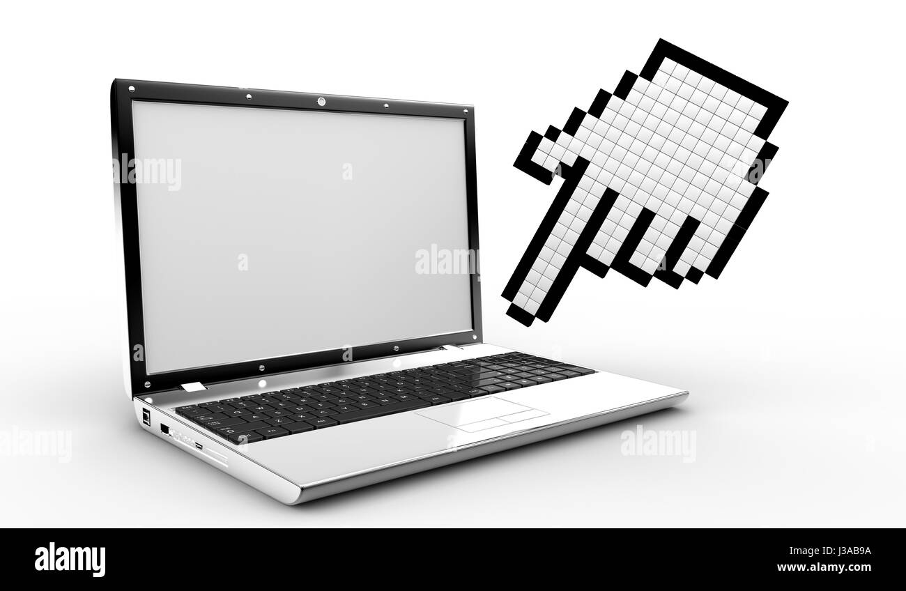 A cursor hand on a new laptop Stock Photo