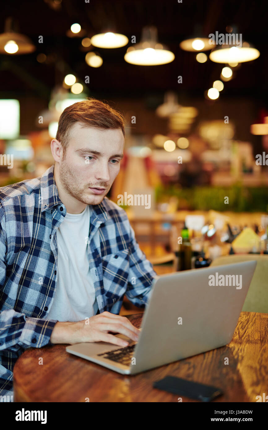 Bearded Programmer Working from Cyber Cafe Stock Photo