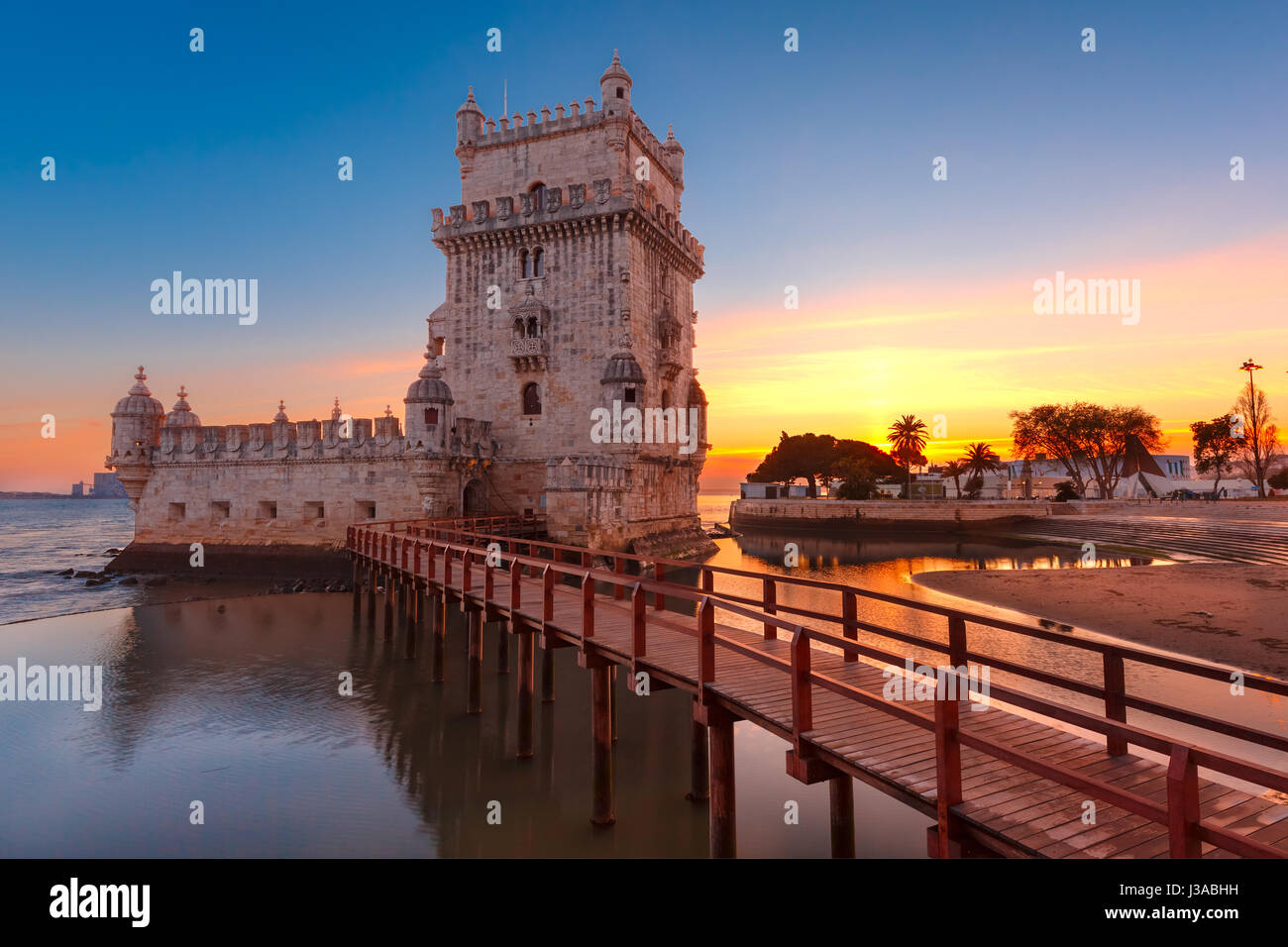 Belem Tower in Lisbon at sunset, Portugal Stock Photo