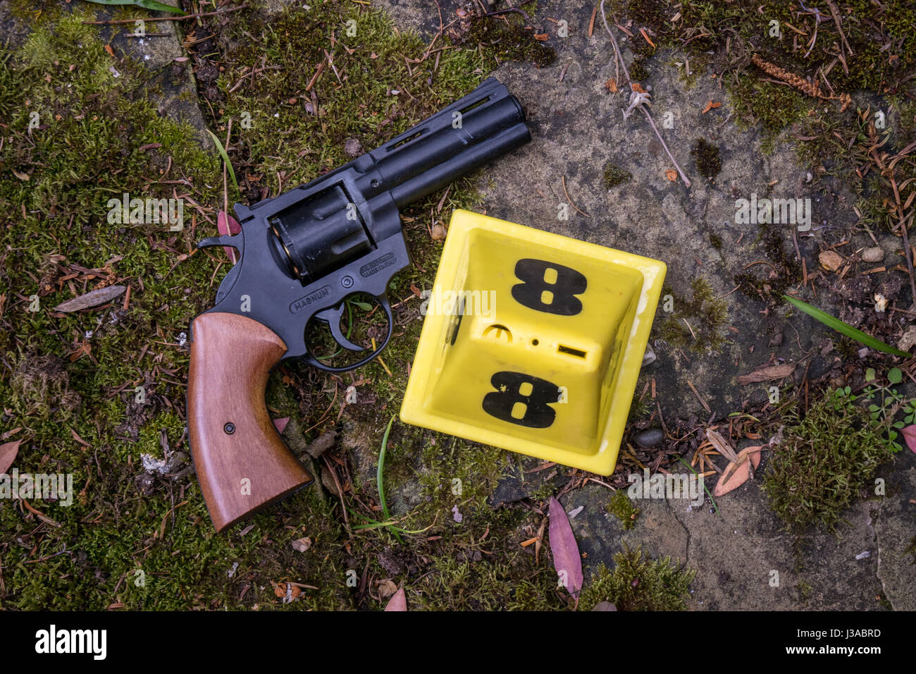 hand gun at a crime scene Stock Photo