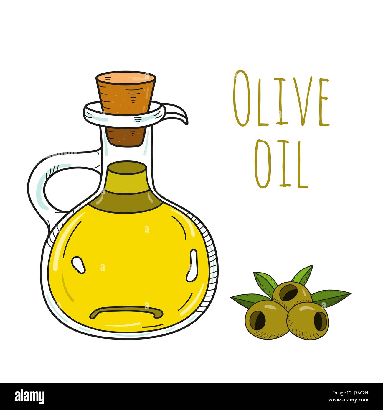 Colorful hand drawn olive oil bottle Stock Vector