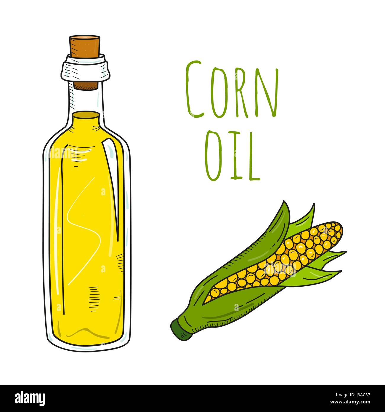Colorful hand drawn corn oil bottle Stock Vector