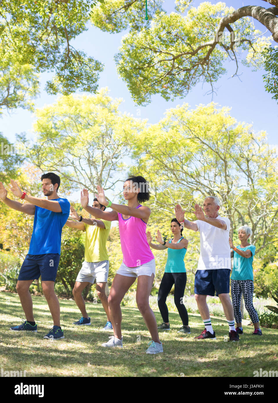 Group of people exercising in the park on a sunny day Stock Photo - Alamy