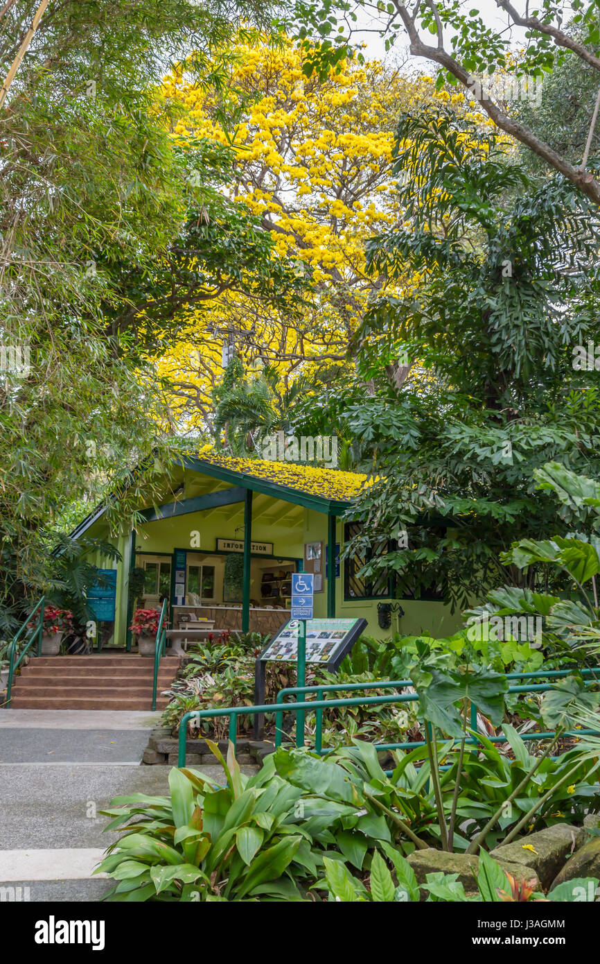 Entrance to Foster Botanical gardens in Honolulu Hawaii Stock Photo