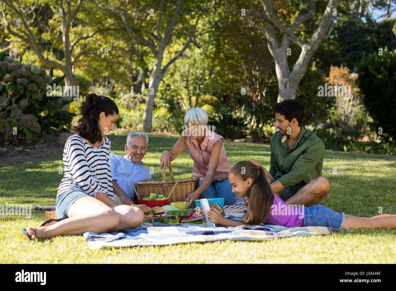 Happy family having picnic in the park on a sunny day Stock Photo - Alamy