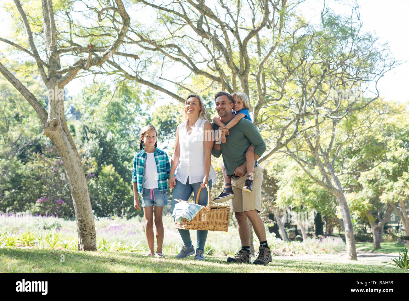 Family arriving in the park for picnic on a sunny day Stock Photo - Alamy