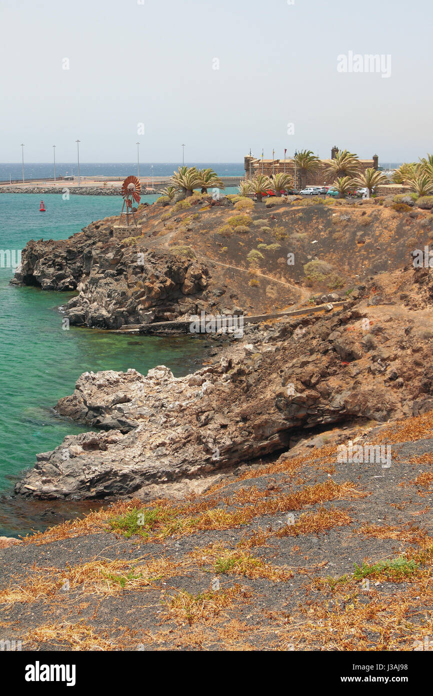 Rocky coast near fortress of San Jose. Arrecife, Lanzarote, Spain Stock Photo