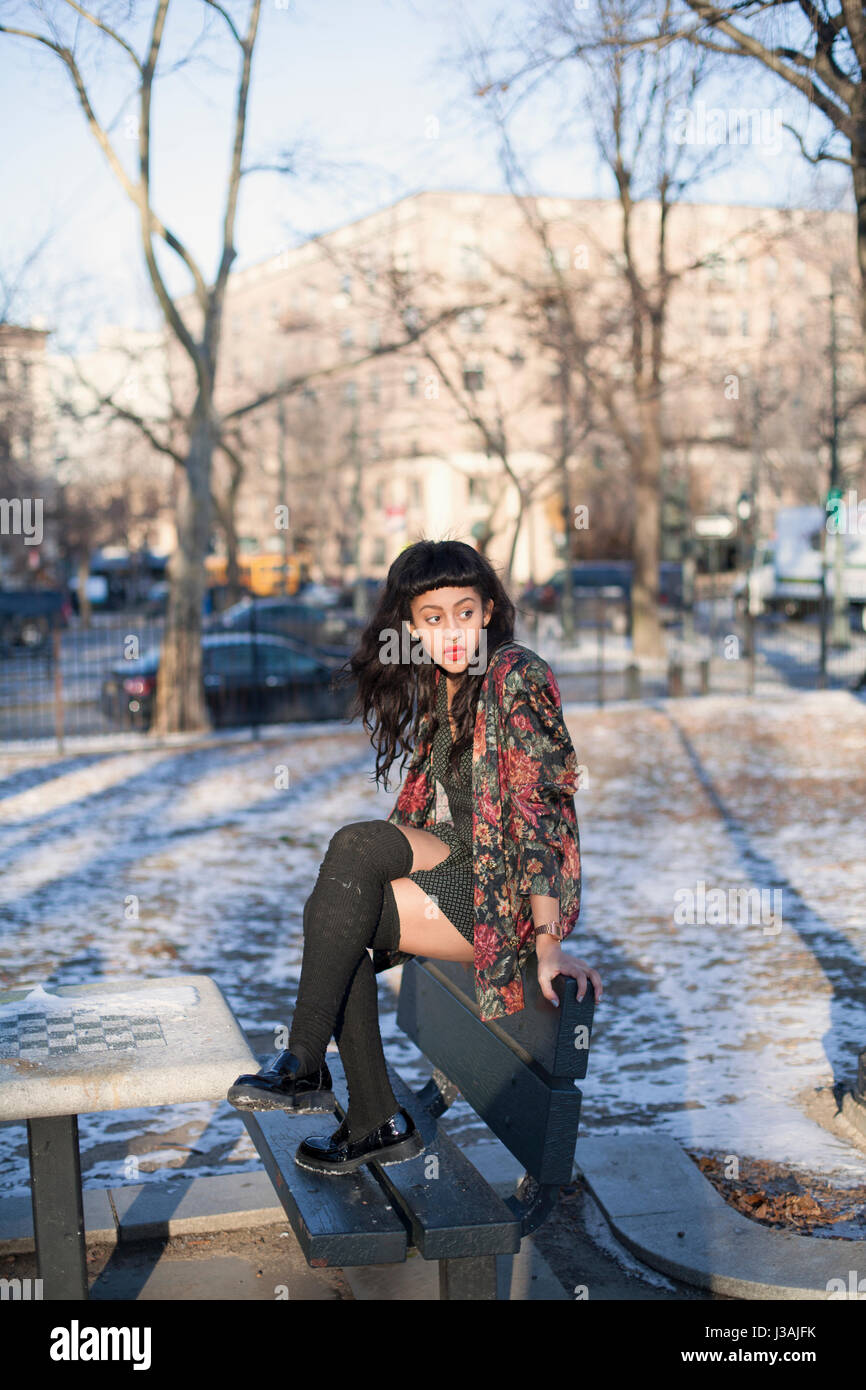 Portrait of a beautiful young woman wearing a leather jacket Stock ...