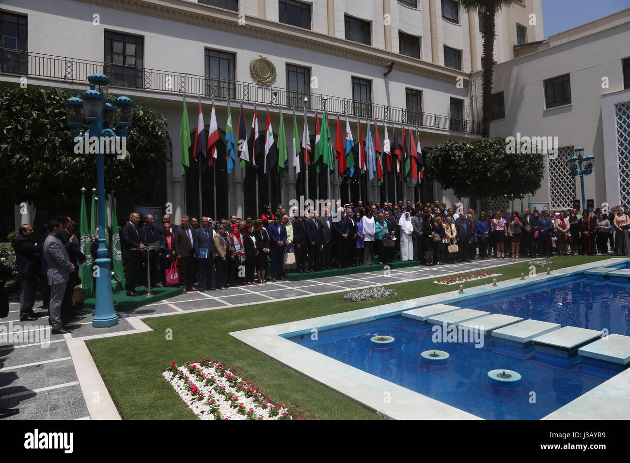 Cairo, Egypt. 4th May, 2017. Representatives of Arab league members attend an activity held in solidarity with hunger-striking Palestinian prisoners at the Arab League headquarters in Cairo, Egypt on May 4, 2017. Credit: Ahmed Gomaa/Xinhua/Alamy Live News Stock Photo
