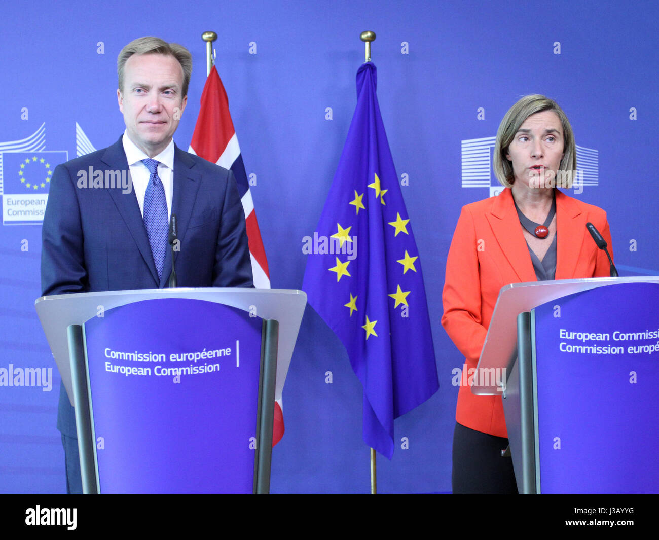 Brussels, Belgium. 4th May, 2017. Federica Mogherini, High Representative of the Union for Foreign Affairs meets to Foreinfg Affairs Norvegian Minister Borge Brende. Credit: Leo Cavallo/Alamy Live News Stock Photo