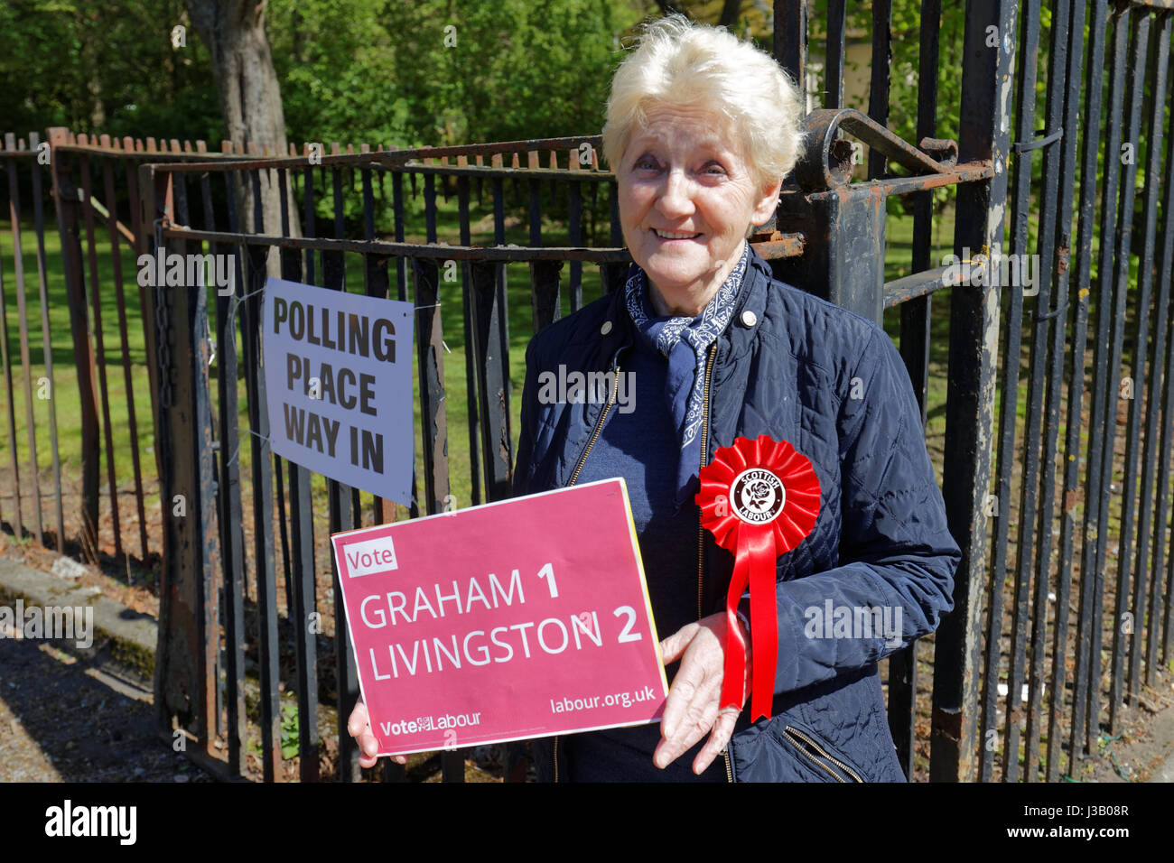 Glasgow, Scotland, UK. 4th May, 2017. SNP hope to steal Labour's power base at Glasgow City Council during today's  local government vote takes place just five weeks before the General Election local Labour senior activists manned the Shawlands station entrancs  Credit: gerard ferry/Alamy Live News Stock Photo