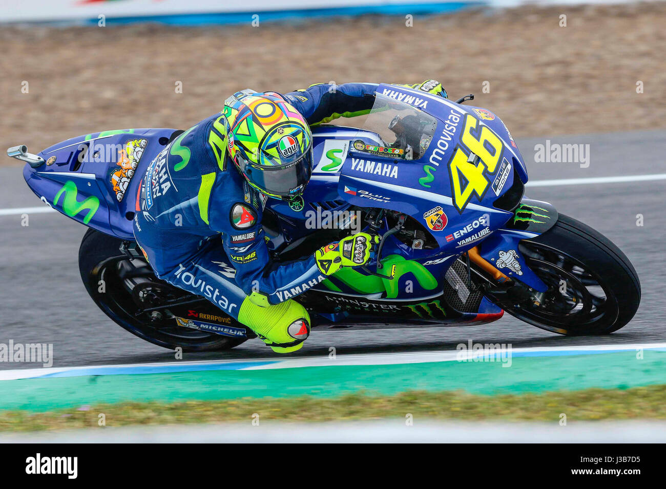 Jerez de la Frontera, Spain. 5th May, 2017. Valentino Rossi of Italy and  Movistar Yamaha MotoGP rides during free practice for the MotoGP of Spain  at Circuito de Jerez on May 5,