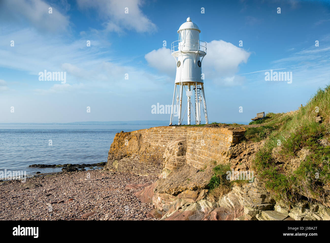 Black Nore Lighthouse on the Bristol Channel at Portishead Stock Photo