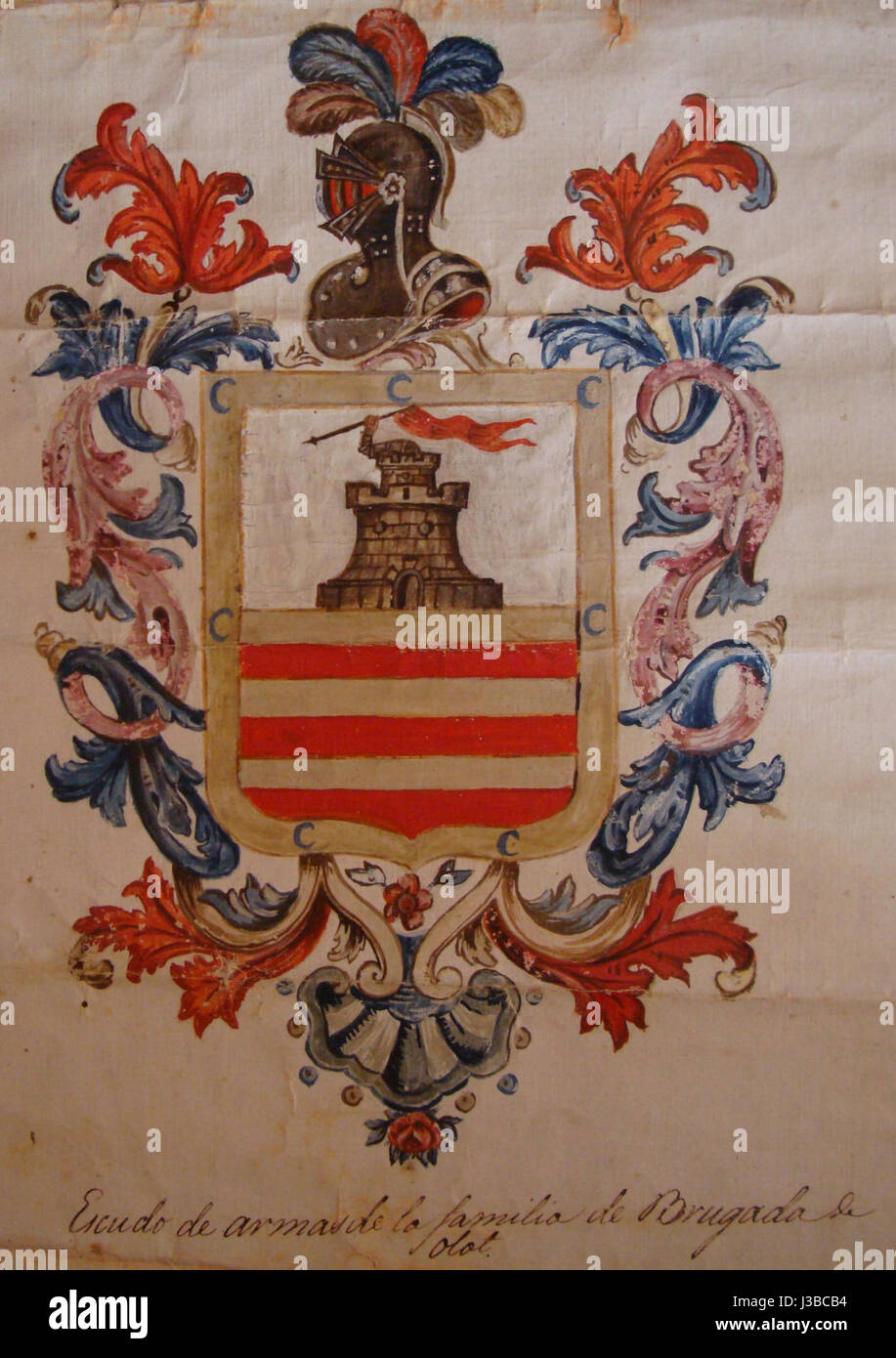 Escudo de Armas de la familia Brugada de Olot, detalle Stock Photo