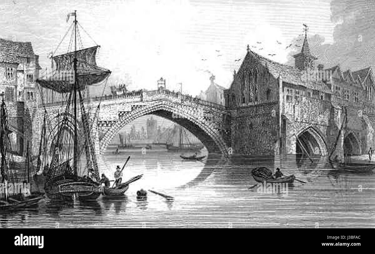 Engraving of Old Ouse Bridge Stock Photo