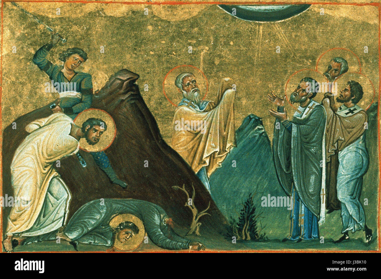 Erastus, Olympus, Rhodion, Sosipater, Quartus and Tertius (Menologion of Basil II) Stock Photo
