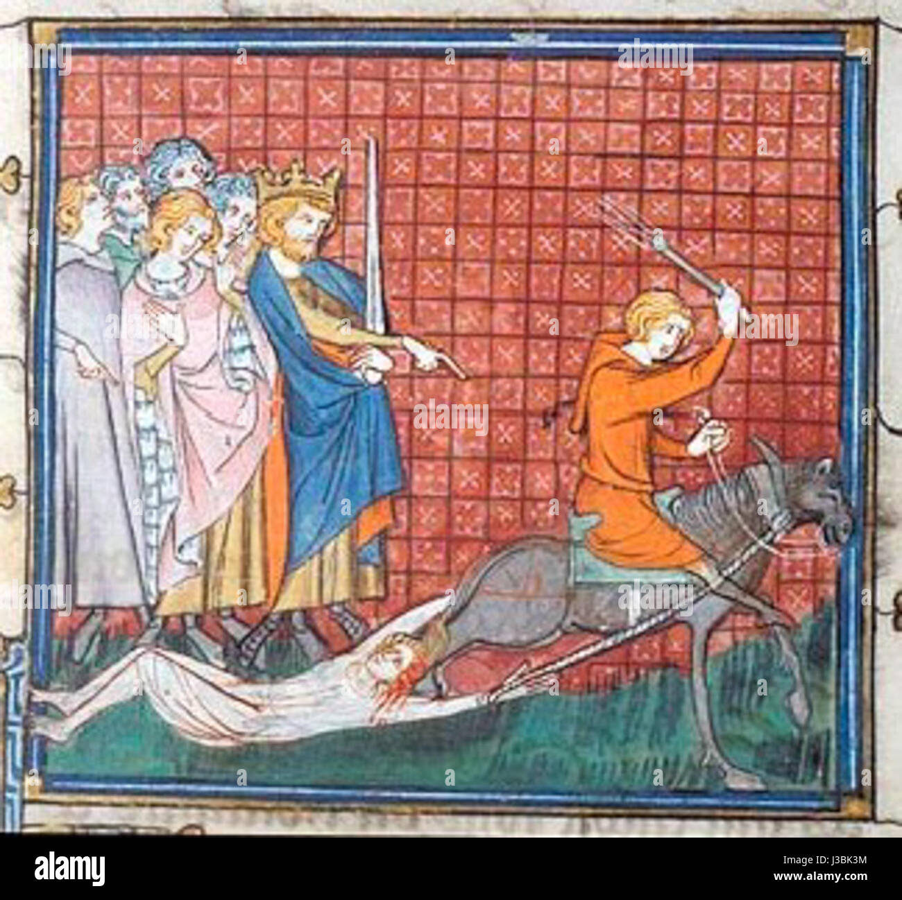 Execution of Brunehilda in medieval miniature 1 Stock Photo