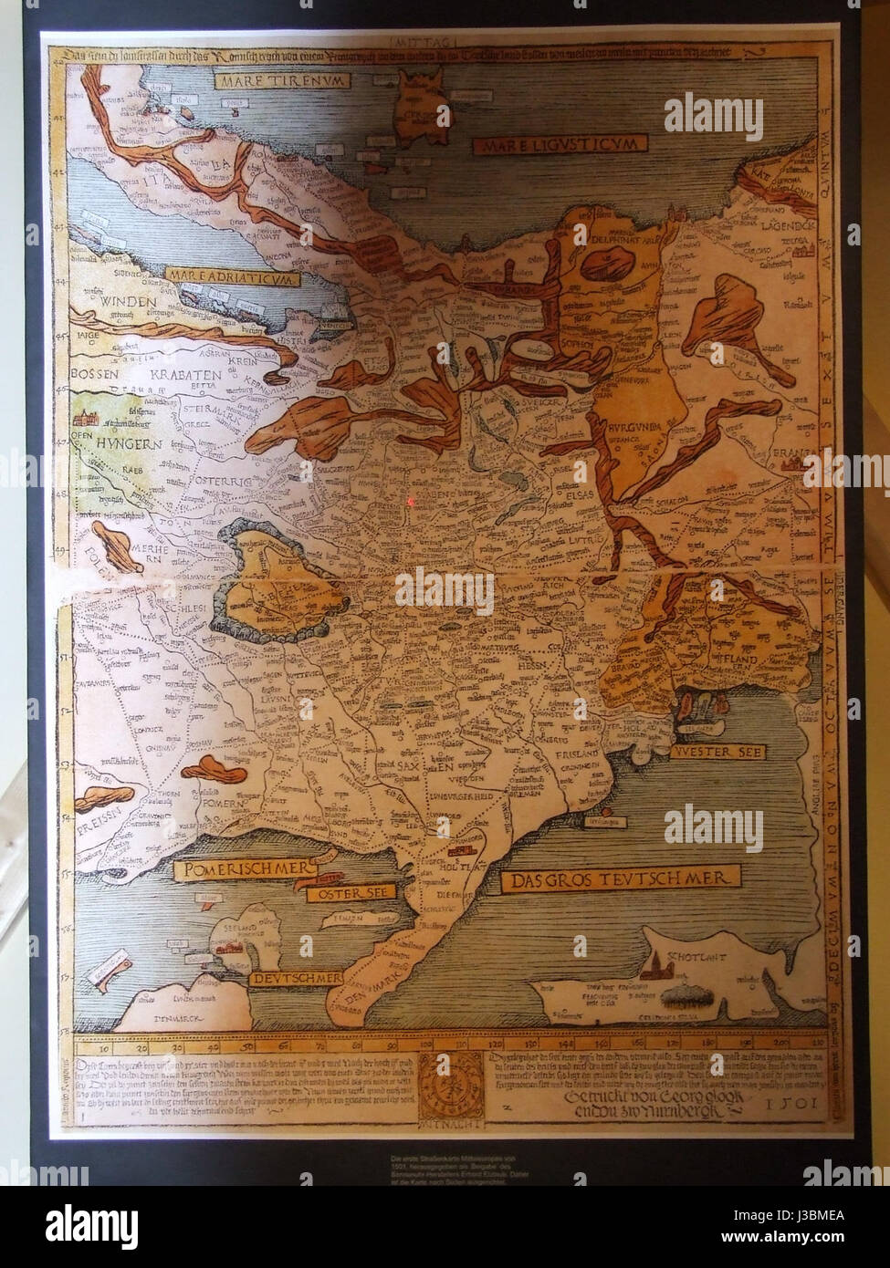 The Etzlaub Romwegkarte is a map created by Georg Tullius in the 16th ...