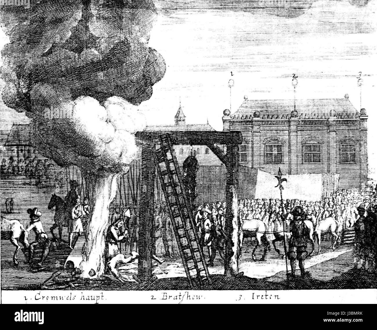 Execution of Cromwell, Bradshaw and Ireton, 1661 Stock Photo