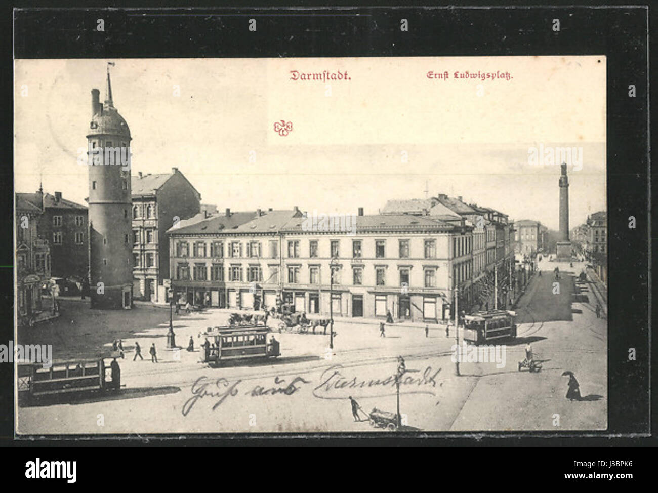 Ernst Ludwigsplatz in 1908 was a central square in the city of Darmstadt, Germany. It was a key location for social and political events, and its architecture reflected the urban development of the early 20th century. Stock Photo