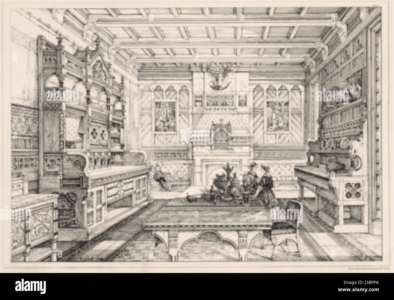 Dining Room Examples of Ancient and Modern Furniture 1876 Stock Photo