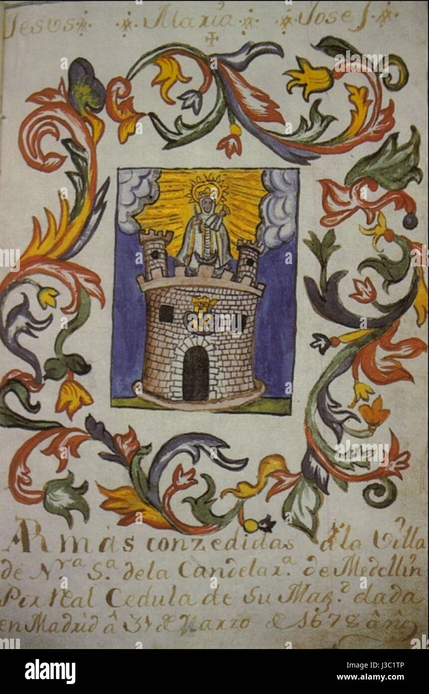 Escudo de armas de medellin 1678 Stock Photo