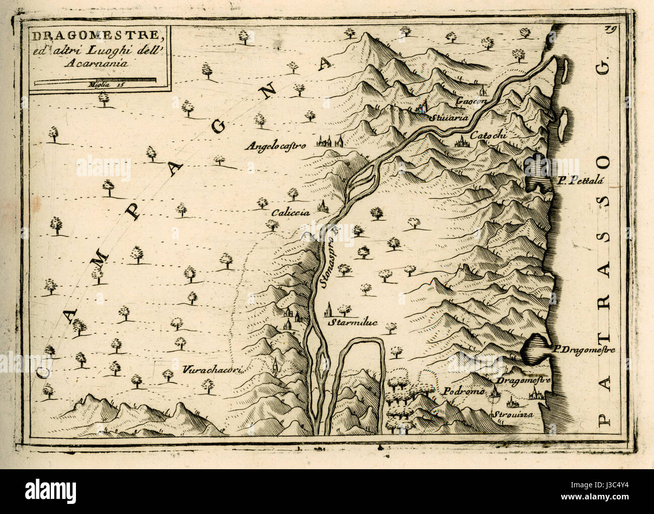 Dragomestre ed altri luoghi dell'Acarnania   Coronelli Vincenzo   1688 Stock Photo