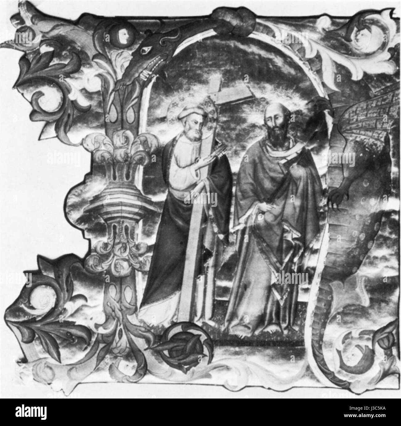 Don Silvestro dei Gherarducci   Gradual from Santa Maria degli Angeli   folio 104   Saints Peter and Paul in an Initial N (private collection, England) Stock Photo