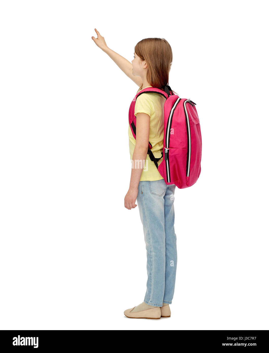little student girl with school bag from back Stock Photo - Alamy