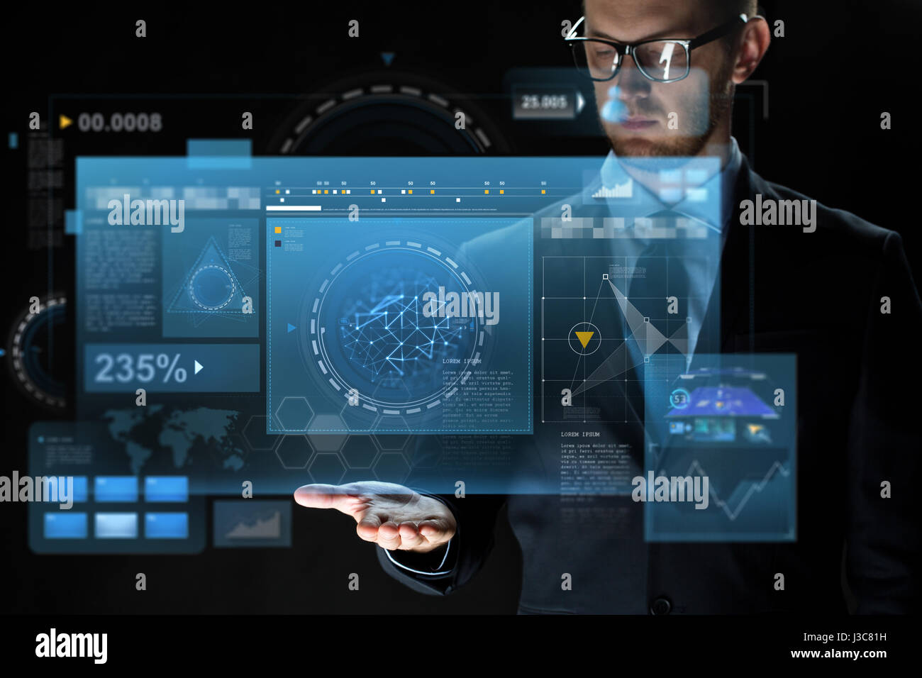 Virtual Privcy Screen close up of businessman with virtual screens Stock Photo - Alamy