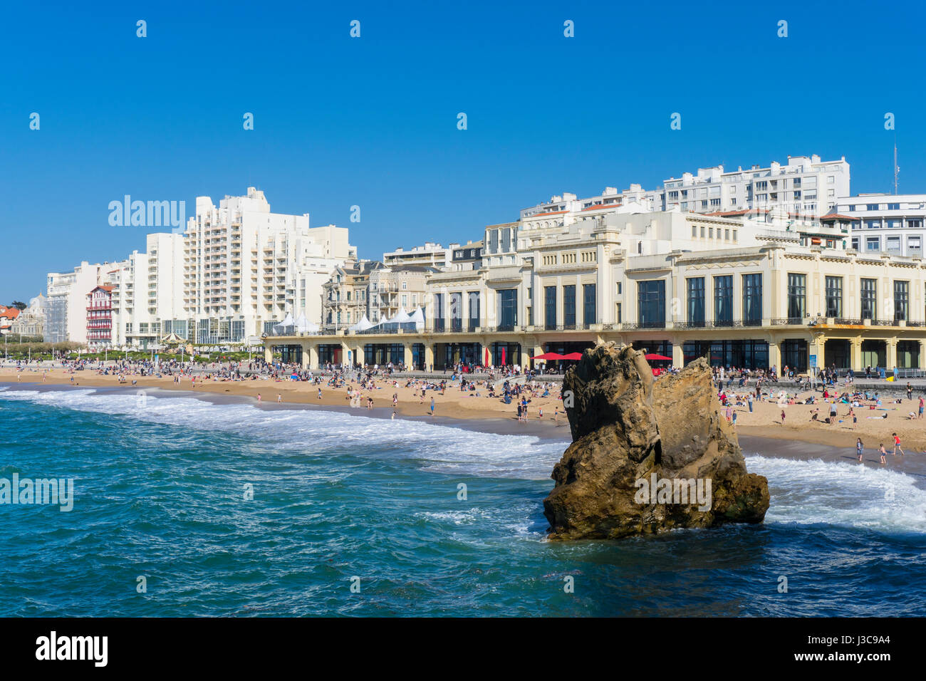 Beach scene in Biarritz Grande Plage in France Stock Photo