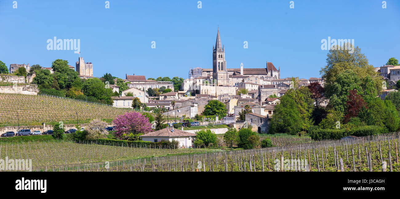 view of Saint-Emilion, one of the main red wine production areas of Bordeaux region. Stock Photo